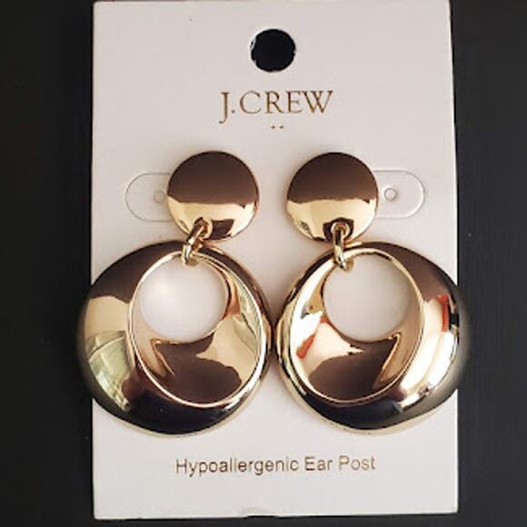 J. Crew Doorknocker Earrings Gold Tone Dangle‎ Drop Pierced New with Tags - Picture 1 of 6